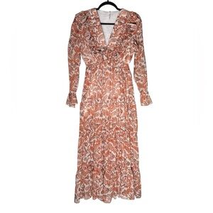 Avantlook Paisley Print Midi Dress Womens size Medium Flutter Trim Bohemian